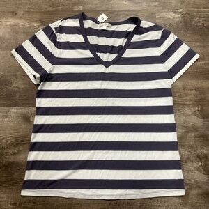 Nine Britton Striped V-Neck Short Sleeve Shirt Size Large